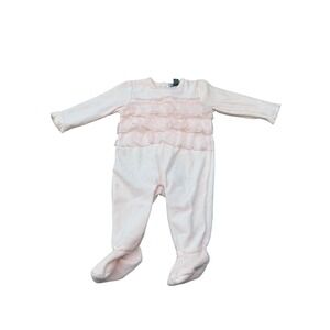 Petit Lem Layette Baby Girls Pink Velour Ruffle Footed Sleeper One Piece 6M NWT
